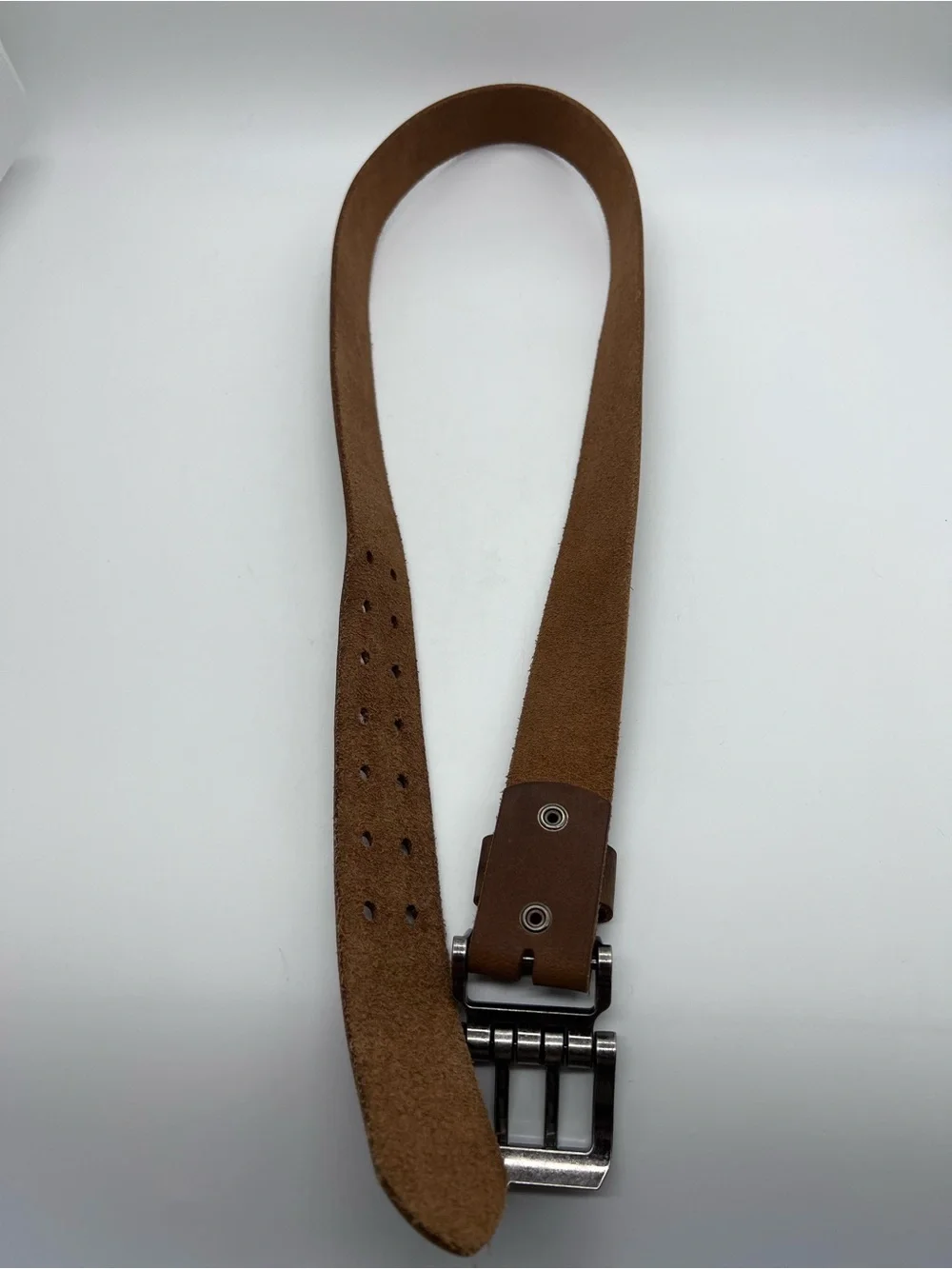 Bison Denim Men’s Brown Leather Belt with Brushed Metal Buckle